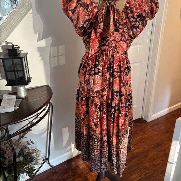 Anthropologie Floral Boho Midi Dress Size 10 NWT Brown Red‎ Tier Msrp 170 - Picture 8 of 11